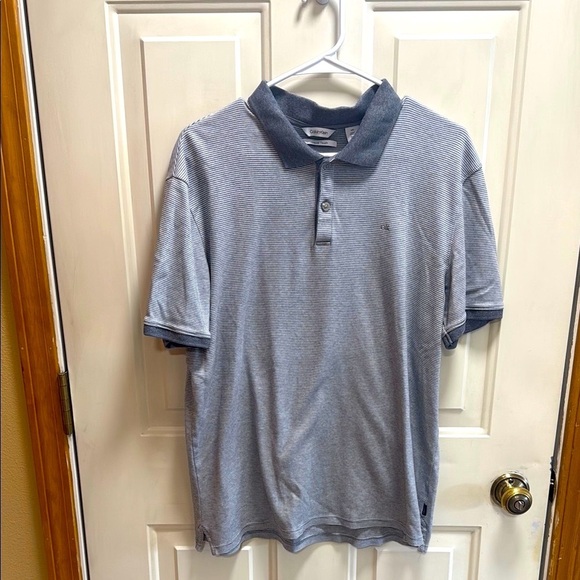 Calvin Klein Men's Liquid Touch Gray Striped Polo Shirt size L - Picture 1 of 8